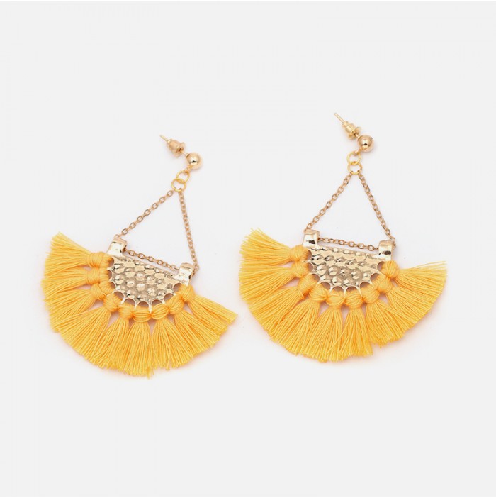 Boucles D'oreilles En Bois Ethniques Jaunes – Style Afro, Pendantes, Fermoir à Clous