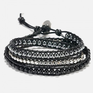 Hematite obsidian wrap bracelet