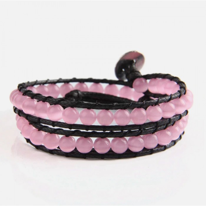 Bracelet wrap oeil de chat rose