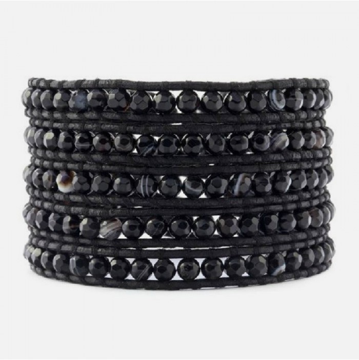 Black agate wrap bracelet