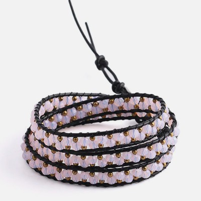 Pink Opal Triple Wrap Leather Bracelet - Bloom Jewelry