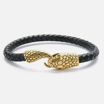 Bracelet cuir tressé serpent or