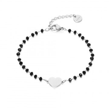 Bracelet Heart charms Black Crystal beads