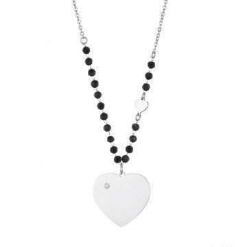 Long heart necklace and black crystal beads