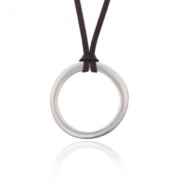 Long necklace with silver circle pendant