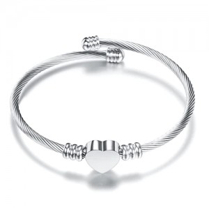 Silver braided steel heart bracelet