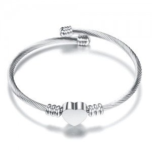 Silver braided steel heart bracelet