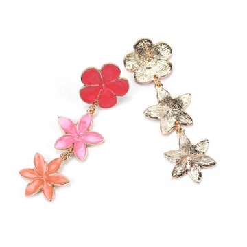 Pink enamel flower pendants earrings 2