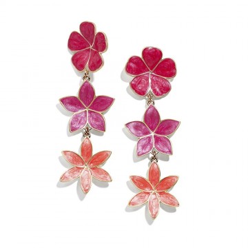 Pink enamel flower pendants earrings