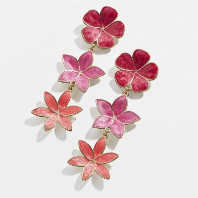 Pink enamel flower pendants earrings 1