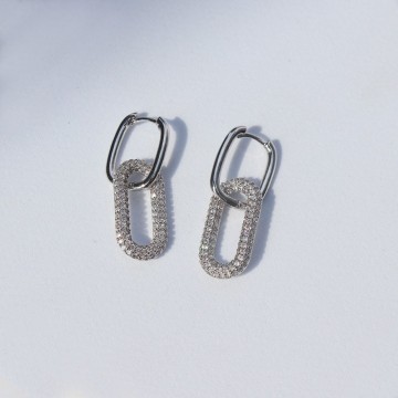 Hoop earrings 2 Ellipses silver zircon 3