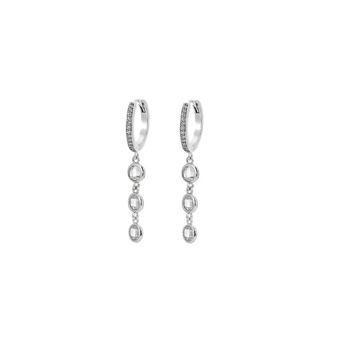 Zirconia hoop earrings with 3-crystal pendant 3
