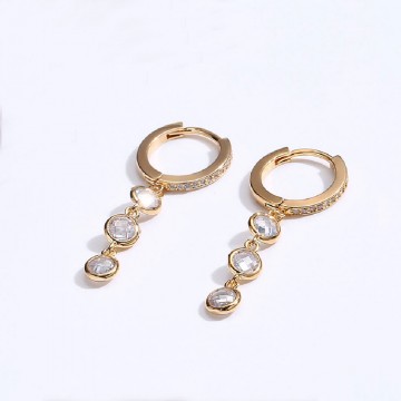 Zirconia hoop earrings with 3-crystal pendant 1