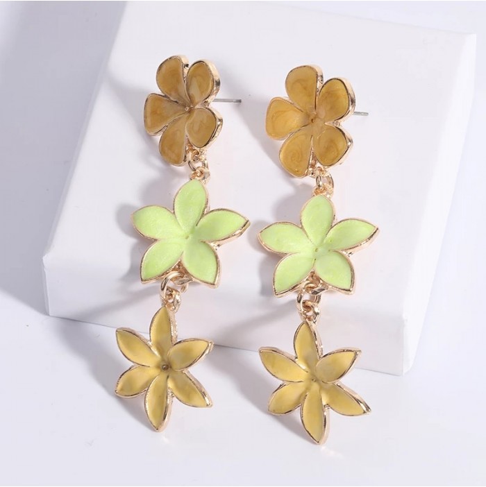 Pendants fleurs émaillées jaunes