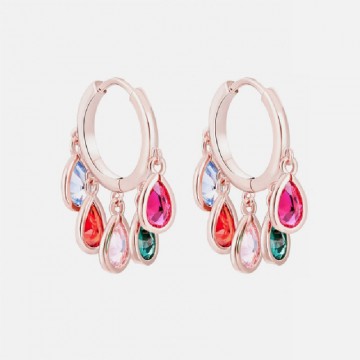 Rose gold hoops with multicolored cristal drops