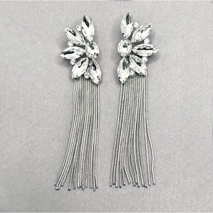 Silver rhinestone earrings with dangling chains