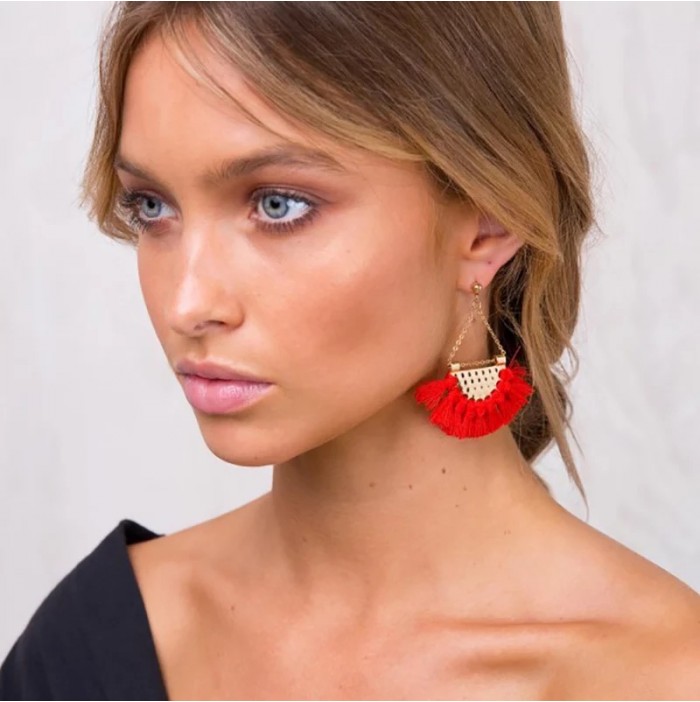 Red ethnic earrings