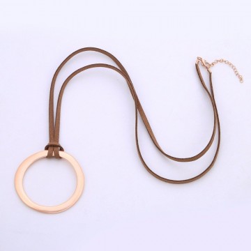 Long necklace with rose gold circle pendant 1
