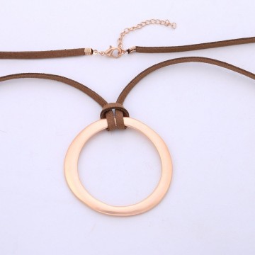 Long necklace with rose gold circle pendant