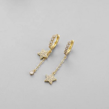 Silver hoop earrings with zircon star pendants 1