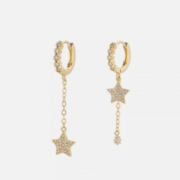 Silver hoop earrings with zircon star pendants