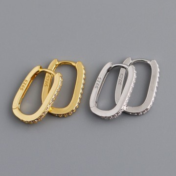 Rectangular silver zirconium hoop earrings