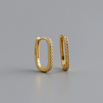 Rectangular golden zirconium hoop earrings