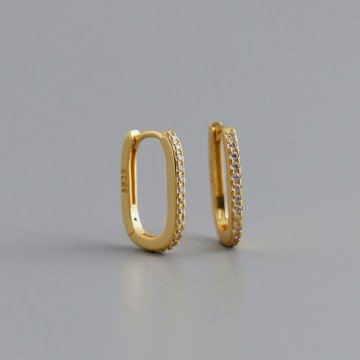 Rectangular gold hoop earrings set with zirconia