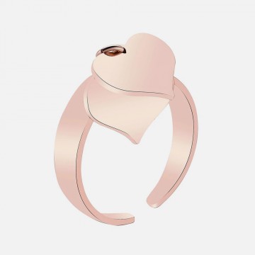Pink gold ring with 2 united hearts pendants