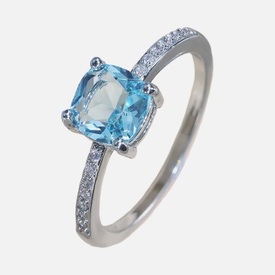 Sky blue square zircon ring