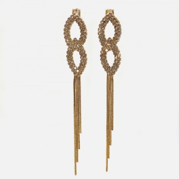 Rhinestone drop earrings with cascading gold chains