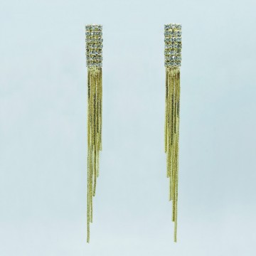 Dangling earrings with rhinestones and cascading gold chains