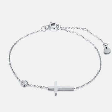 Silver cross and zircon bracelet