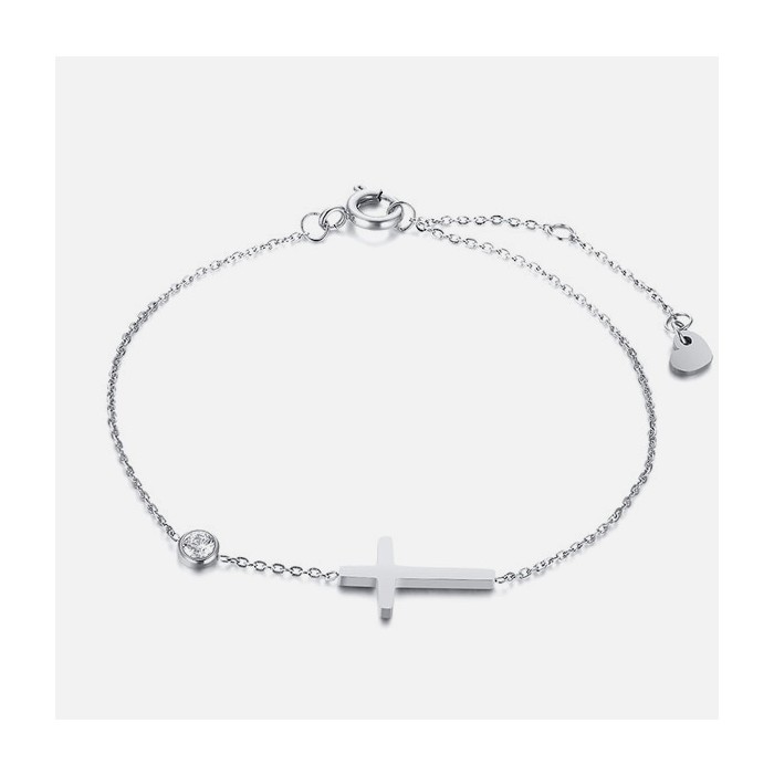 Silver cross and zircon bracelet