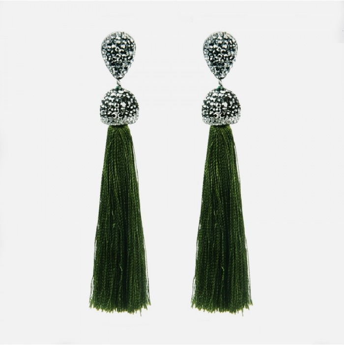 Olive green tassel earrings