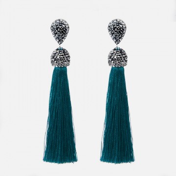 Peacock blue tassel earrings