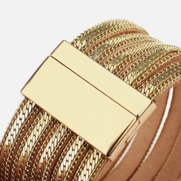 Leather cuff and multilayer gold chains 1