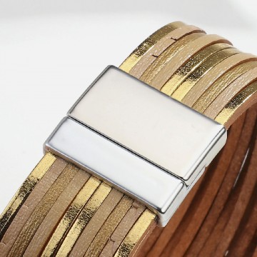 Beige and gold leather cuff 1