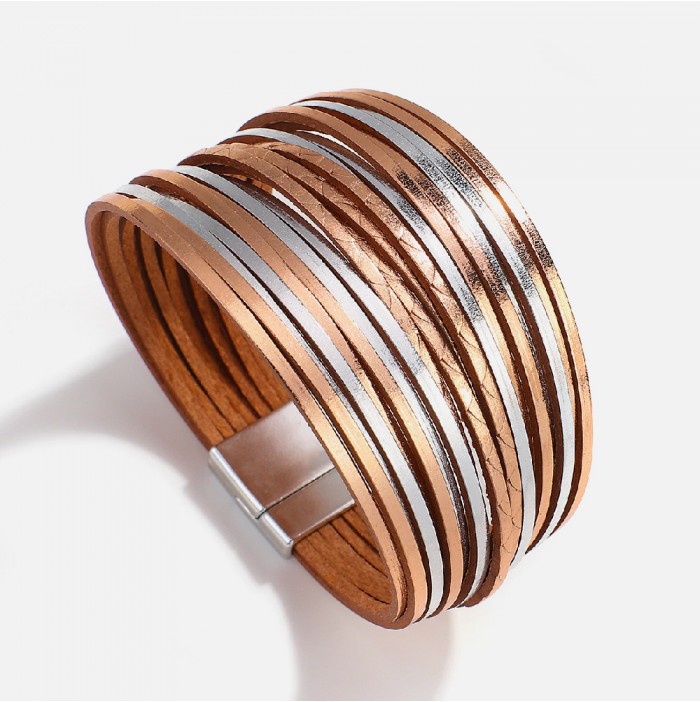 Rose gold and silver leather cuff