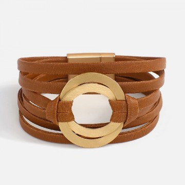 Brown leather cuff with gold rings