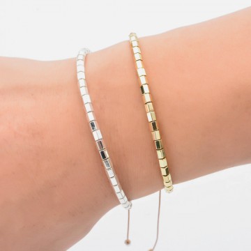 Macrame bracelet with silver and gold beads model