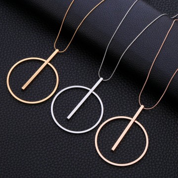 Roségoldene lange minimalistische Halskette mit Linie und Kreis 1