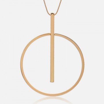 Minimalistische lange goldene Halskette mit Linie und Kreis
