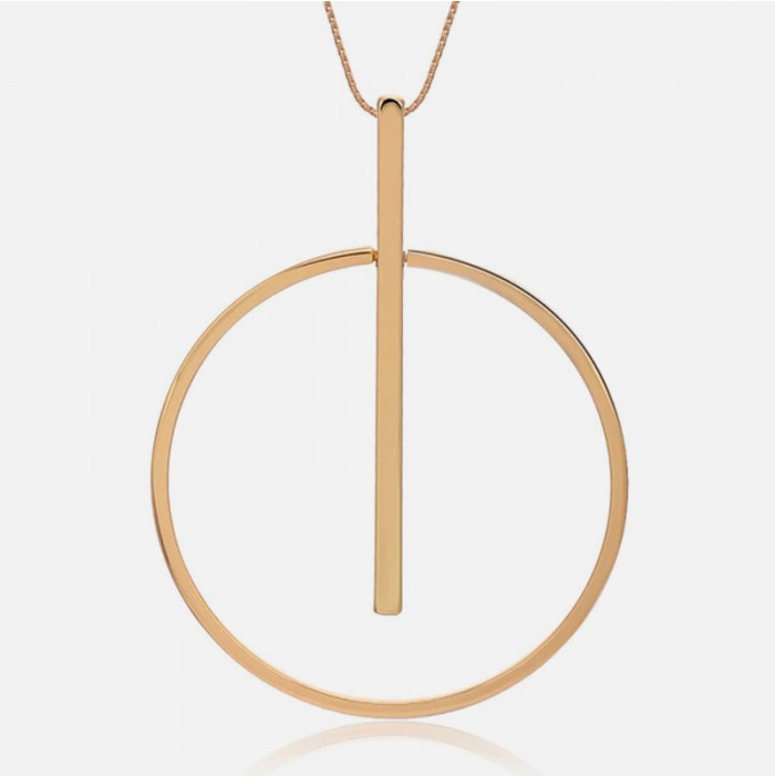 Long golden minimalist line and circle necklace