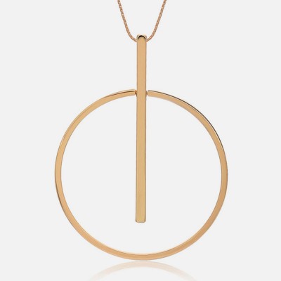 Minimalistische lange goldene Halskette mit Linie und Kreis