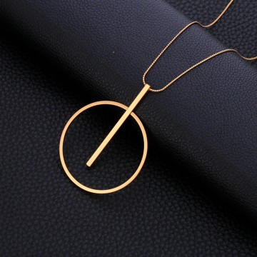 Minimalistische lange goldene Halskette mit Linie und Kreis 1