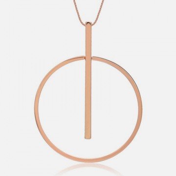 Roségoldene lange minimalistische Halskette mit Linie und Kreis