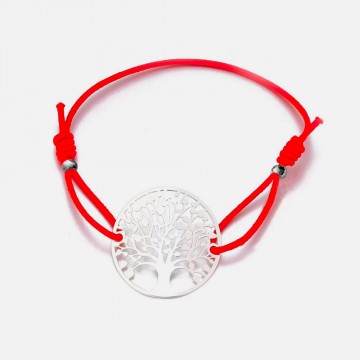Silver tree of life red bracelet