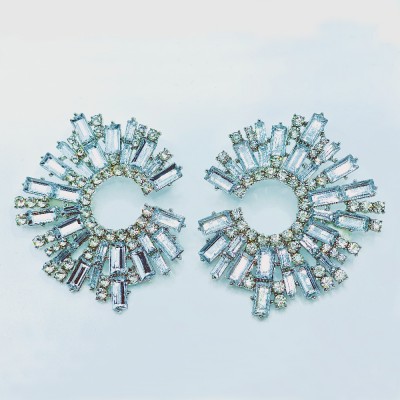 Silver rhinestone crown earrings