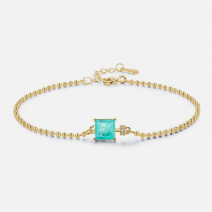 Bracelet zircon princesse turquoise en argent couleur or